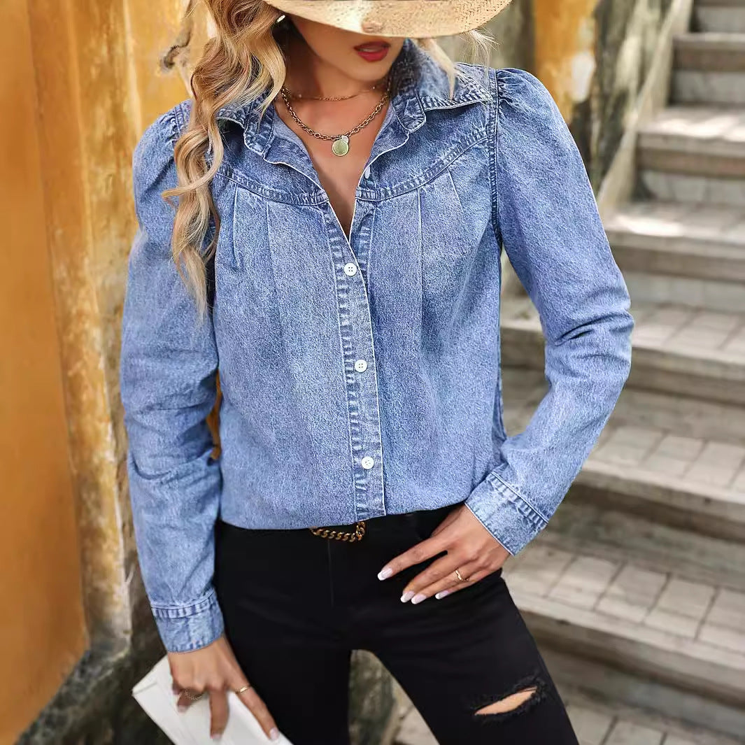 Women Clothing Loose Denim Shirt