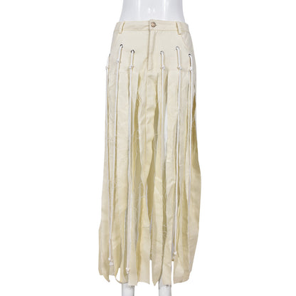 Element Women Clothing Personality Hollow Out Cutout out Sexy Tassel Skirt Women