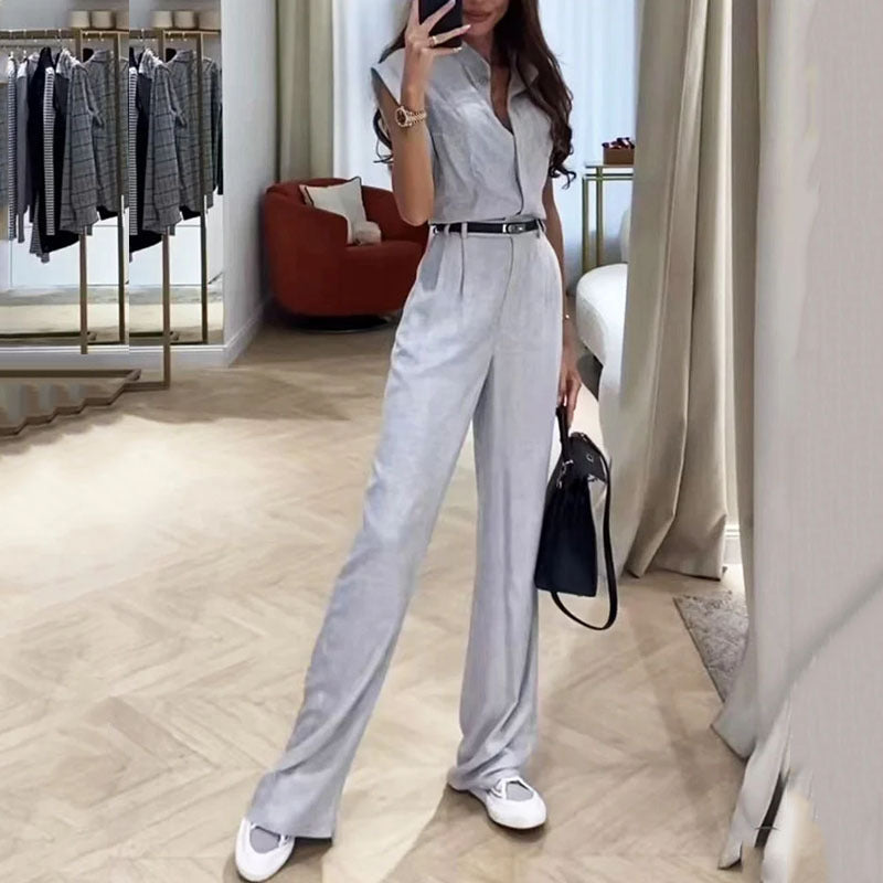 Summer Sleeveless Top Loose Trousers Two Piece Set