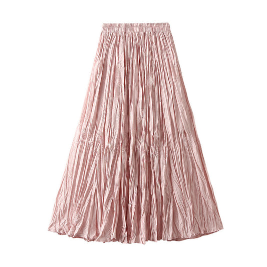 Light Luxury Streamer Pleated Skirt Women Spring Autumn Swing Slimming Pleated A Line Skirt