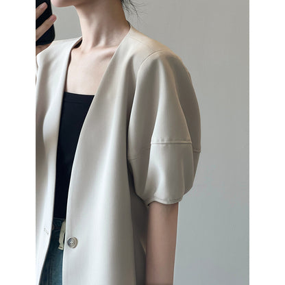 Puff Sleeve Short Sleeve Blazer Women Spring Summer Thin Casual Half Sleeve