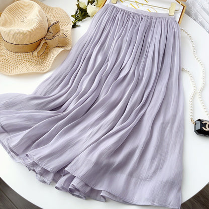 Mercerized Skirt Women Slim Fit Slimming Mid Length A line Skirt Embellished Elegant Summer Organza Skirt