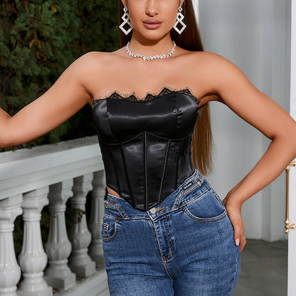 Sexy Tube Top Weste Beliebte Satin Spitze Boning Korsett BH Rückenfreie Ärmellose Weste