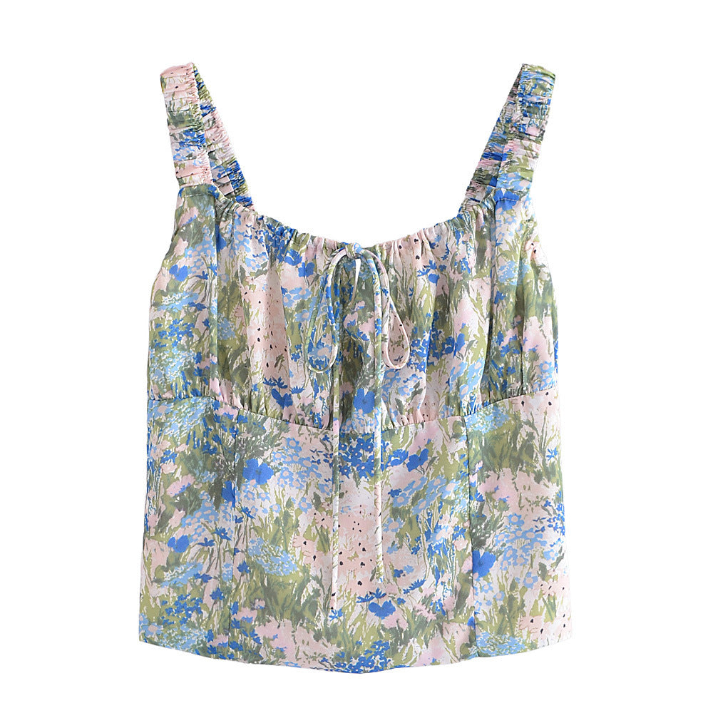 Sommer Malerei Floral Schleife Schnürung Slim Fit Weste Sling