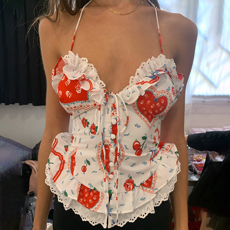 Ropa de mujer Top de tubo con estampado de verano Top de retazos de encaje