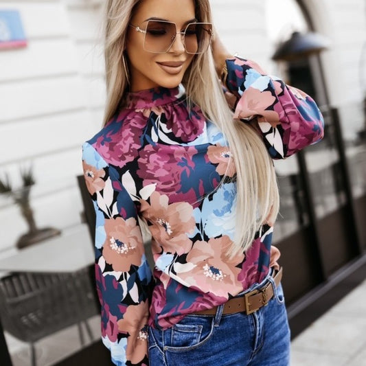 Frühling Herbst Langarm Top Herbst Gedruckt Elegante Langarm Bluse Top