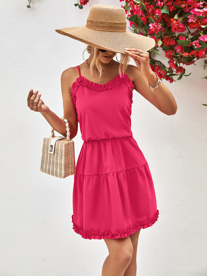 Women Clothing Spaghetti Strap Ruffle Dress