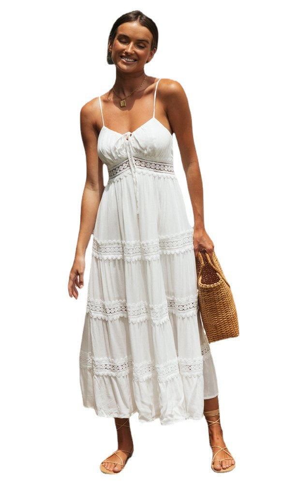 Sundress Women Bohemian Strap Dress Lace Stitching Large Swing Dress