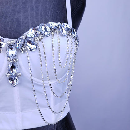 Leichte Diamant-Quastenkette, elegantes Slim Fit Korsett mit Stäbchen, Sling, abnehmbares Brustpolster, bequemer Push-up-BH