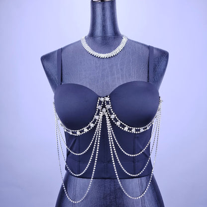 Sexy Strap Chain Rhinestone Bra Outer Wear Small Slip Top Women