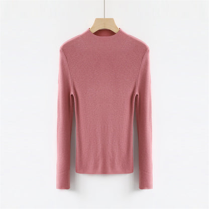 Solid Color Colorful Half Turtleneck Wool Base Shirt Sweater Women Slim Fit Slimming Long Sleeves Knitwear Top