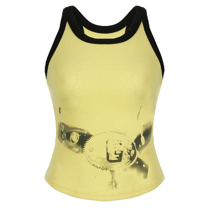 Retro Featured Digital Printing Street Cool I Shaped Vest Sexy Contrast Color Slim Fit Slimming Sling