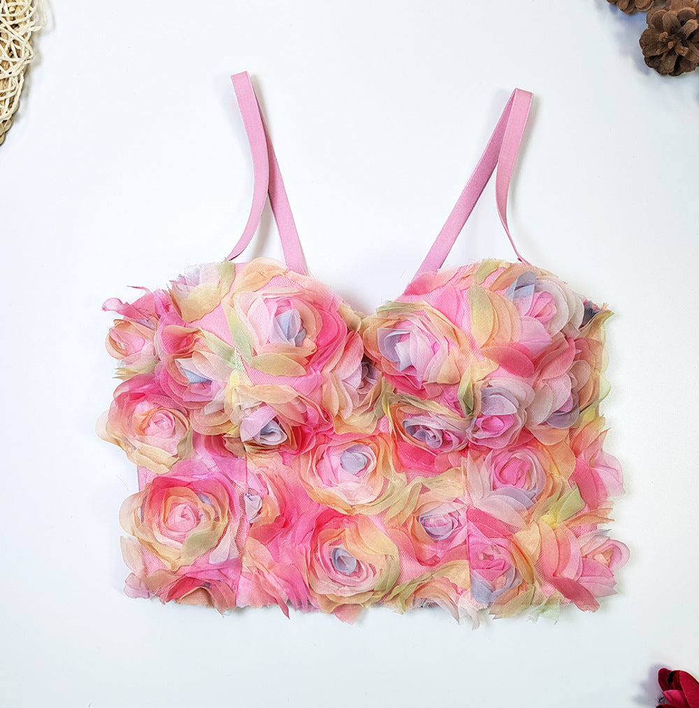 Süßes, frisch bemaltes, florales Tube-Top, Salz, süßes Korsett mit Stäbchen, schmale, elastische Weste