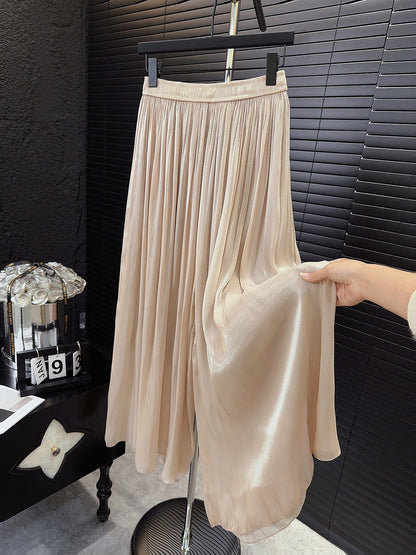 Streamer Mid Length Pantskirt Women Spring Summer High Grade Slimming Pearlescent Gauze Skirt Drape A line Skort