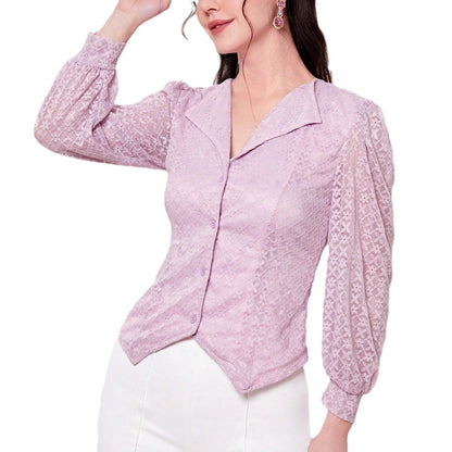 Camisa de cuello en V para mujer, manga farol, impresión digital, para oficina, sencilla