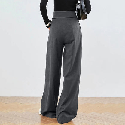 Spring Classic Loose High Grade Gray Office High Waist Wide Leg Pants Women Casual Pants