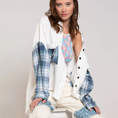 Popular Women Shirt Classic Plaid Stitching Zou Cotton Shirts