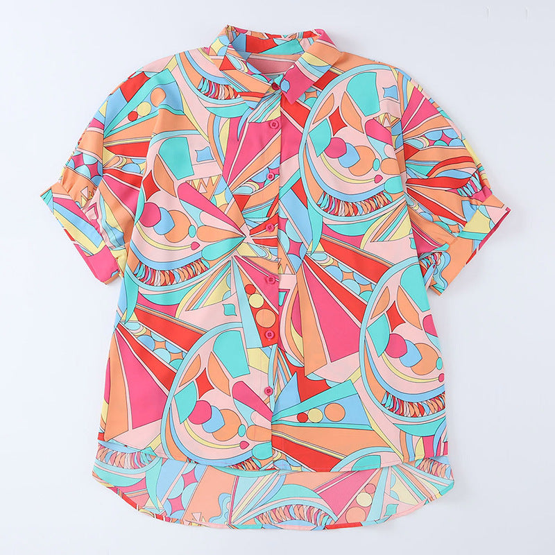 Camisa estampada para mujer, blusa informal holgada de longitud media para primavera y verano