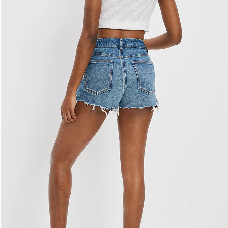 Ripped Shorts Split High Waist Denim Shorts Slimming Frayed Hem Denim Shorts