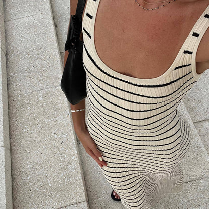 Striped Vest Contrast Color Beach Vacation Sexy Dress Knitted Sunken Stripe Maxi Dress Summer Women