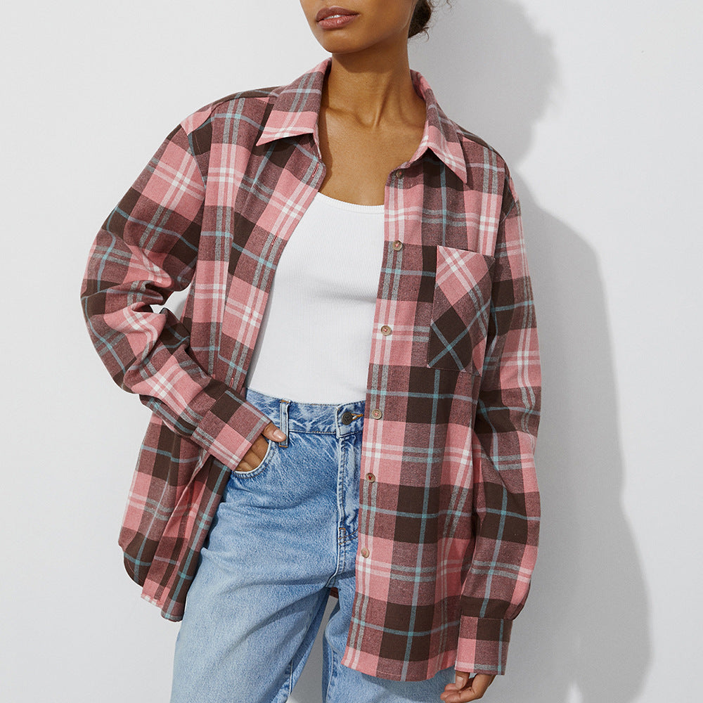 Plaid Shirt Spring Women Classic Oversize Loose All Match Plaid Unisex Shirt