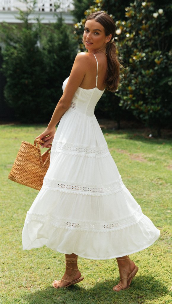 Vestido de tirantes bohemio para mujer, vestido de tirantes con costuras de encaje, vestido grande con vuelo