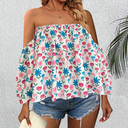 Women Clothing Off Shoulder Printed Shirt Vacation Top