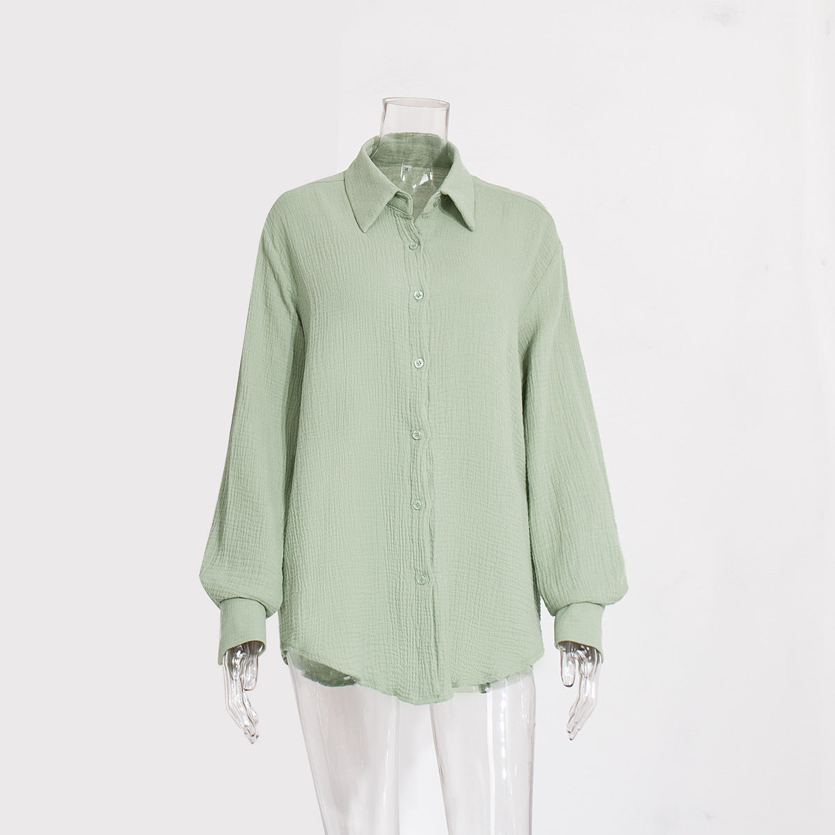 Pure Cotton Crepe Shirt Comfort Loose Elegant Polo Shirt in Spring