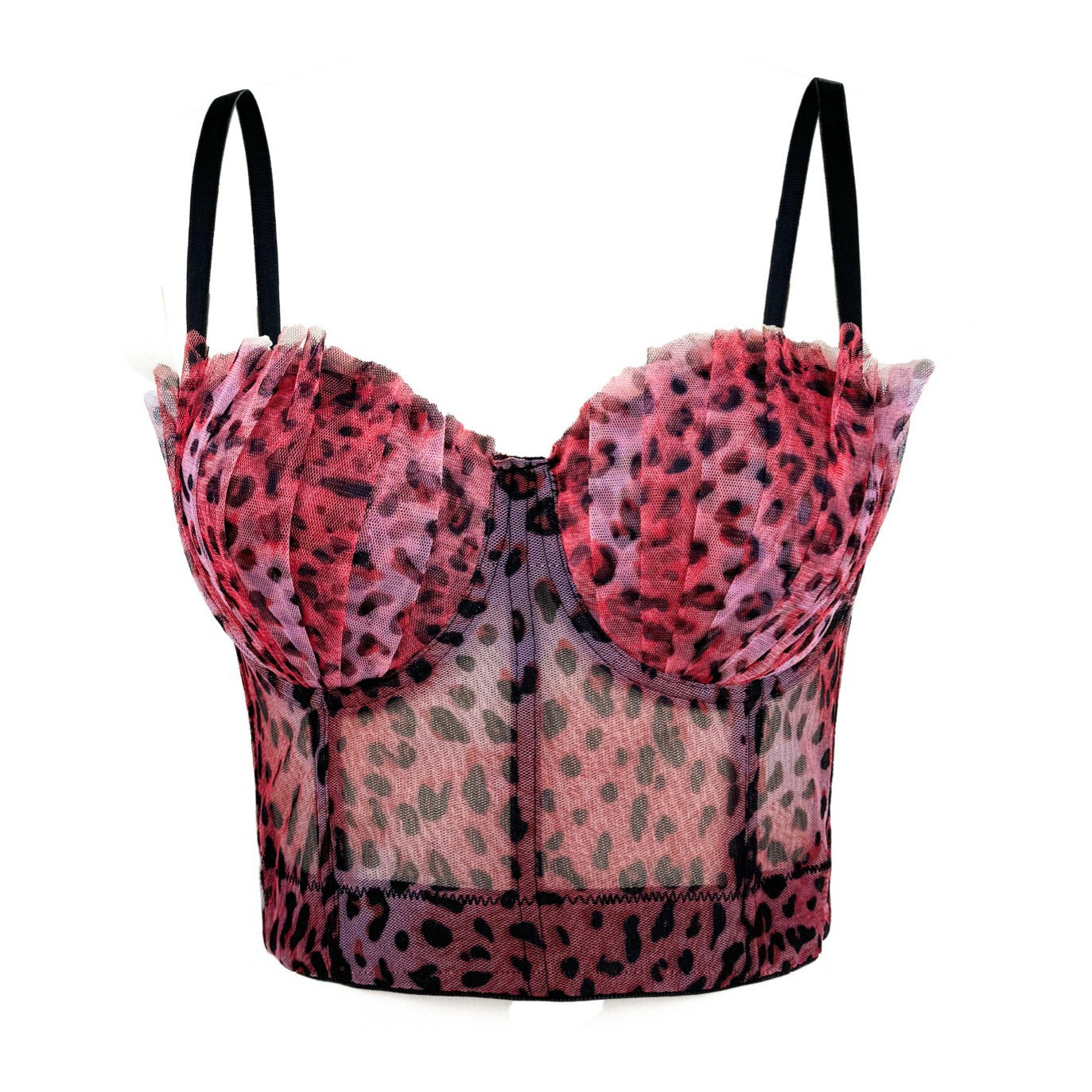 French Design Pleated Tube Top Sexy Leopard Print Angora Red Underwear Small Sling Boning Corset Bra Outer Wear