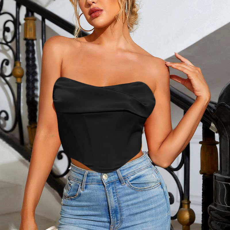 Corsé de verano para mujer, sexy, con cuello de pila, cruzado en el pecho, corto, chaleco, top pequeño, corsé con deshuesado, corsé