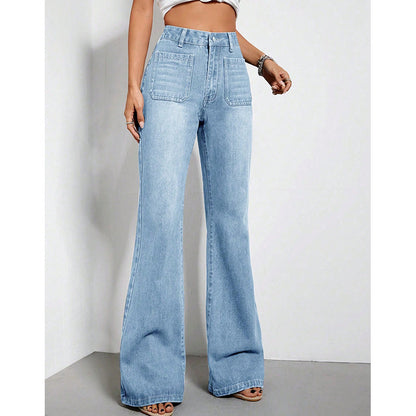 Women Clothing Straight Loose High Waist Denim Trousers