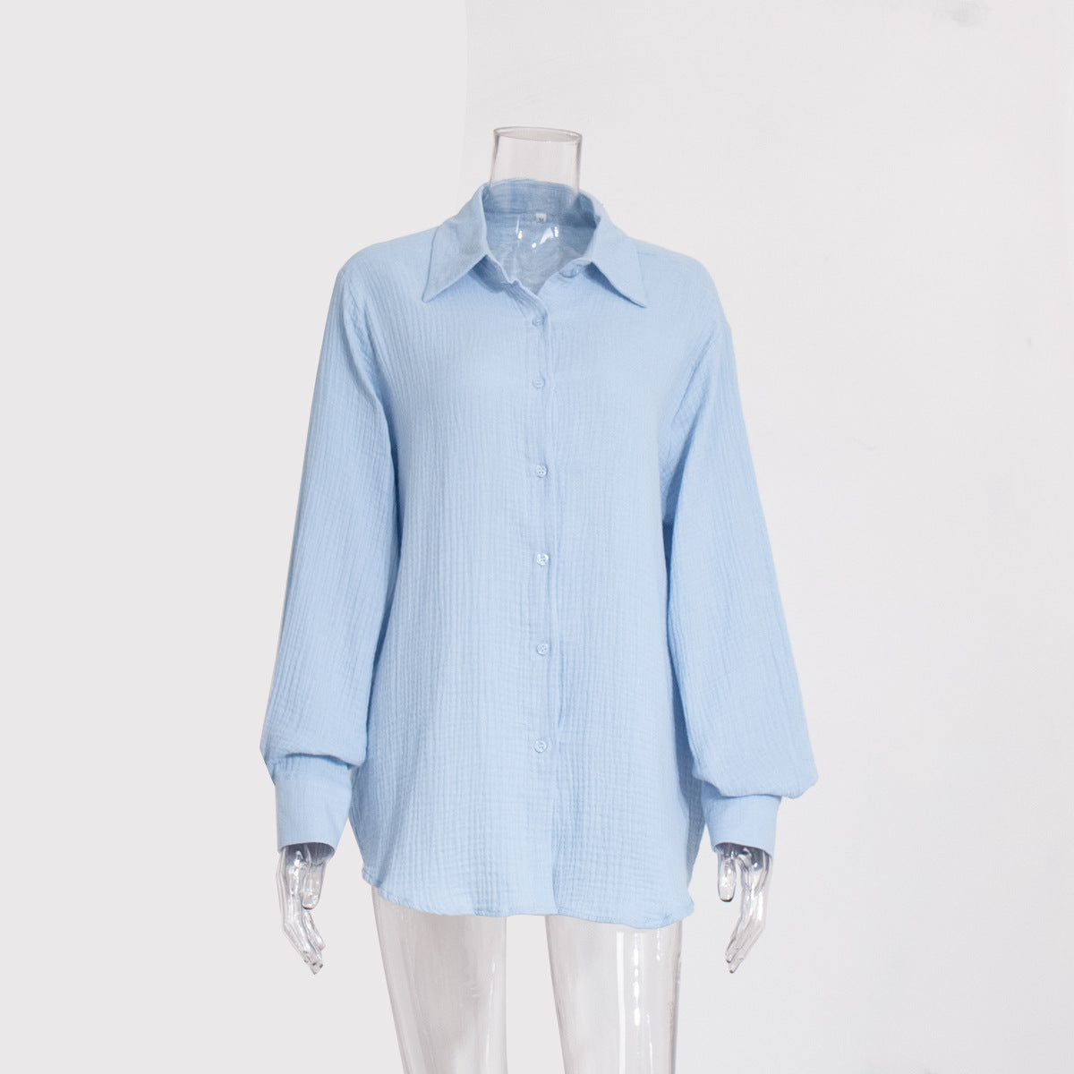 Pure Cotton Crepe Shirt Comfort Loose Elegant Polo Shirt in Spring