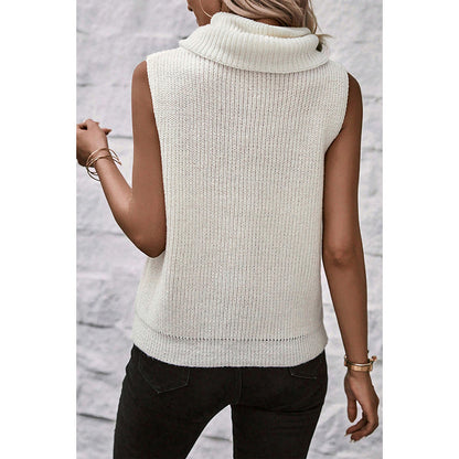 Summer Sleeveless Pullover Turtleneck Sweater Women Loose Outer Wear Solid Color Knitted Vest Women