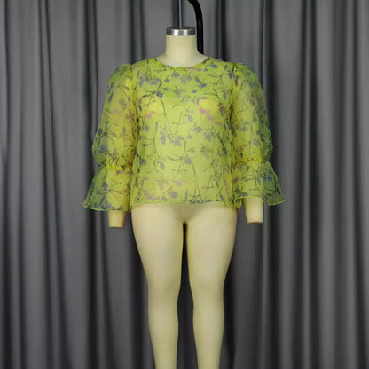 Blusa transparente ligera y picante dulce para fiesta de cóctel, Top verde que combina con todo para mujer