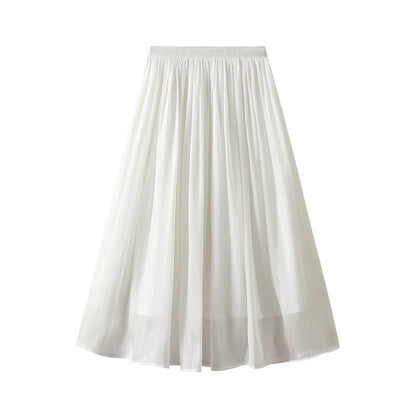 Mercerized Skirt Women Slim Fit Slimming Mid Length A line Skirt Elegant Summer Organza Skirt