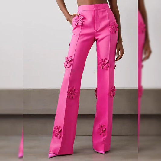 Stars Heavy Industry Three-Dimensional Floral Decoration Bootcut 3D Rose Pants Work Pant