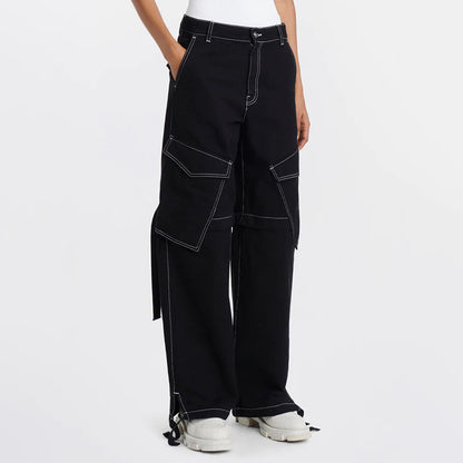 Pantalones vaqueros de pierna ancha con bolsillo recto y nicho sueltos con diseño de primavera