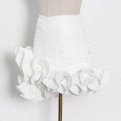 Niche Design Pettiskirt Milky White Package Hip With A Zipper Wooden Ear Short Stitching Skirt Women