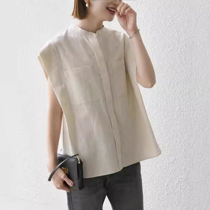 Sleeveless Sun Protection Shirt Women Summer Thin Small Pure Cotton Solid Color Straight Slimming Casual Shirt Top