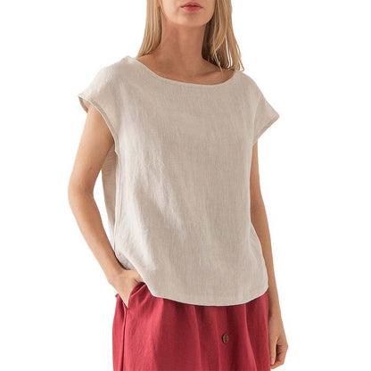 Camiseta de lino de manga corta, ropa especial de lino para mujer, camiseta informal sencilla de verano