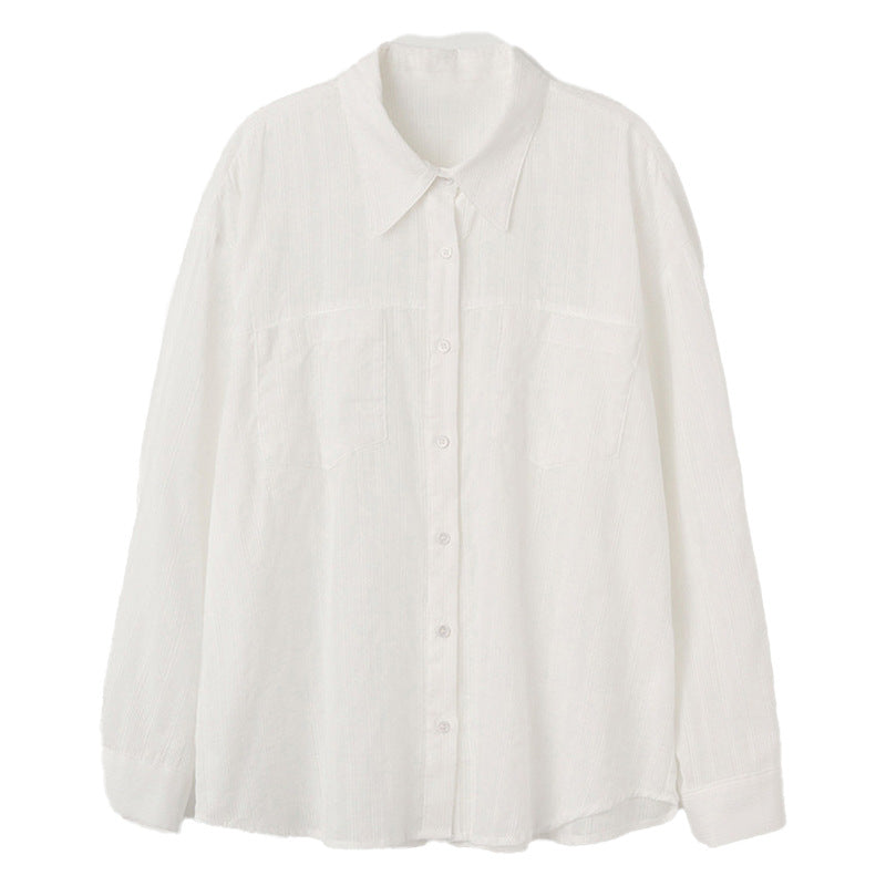 Camisa blanca ligera de verano para mujer, cárdigan con textura de algodón con cuello y protección solar, abrigo, camisa, Top