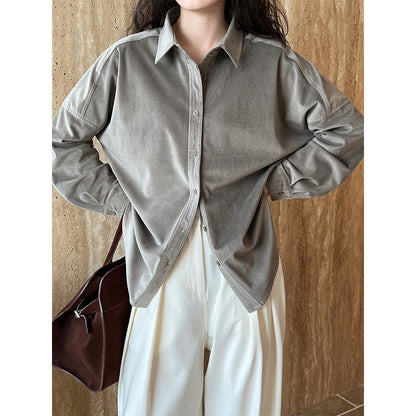 Camisa de pana de tela lijada gruesa minimalista japonesa para mujer, ropa interior de Otoño Invierno, vestido ajustado, camisa