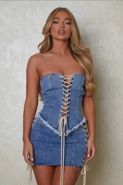 Frühling Sommer Beliebtes Retro Kreuzgurt Verstellbares gewaschenes Denim Tube Top