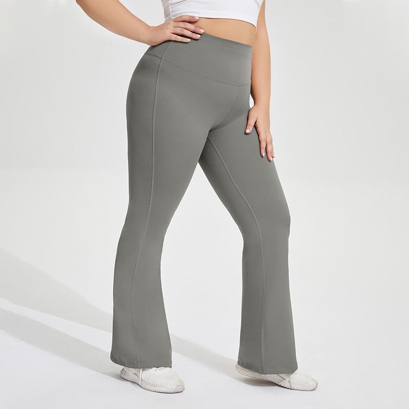 Plus Size Nude Feel Stretch Sports Yoga Bell Bottom Pants Women Peach Hip Raise Fitness Contrast Color Trousers