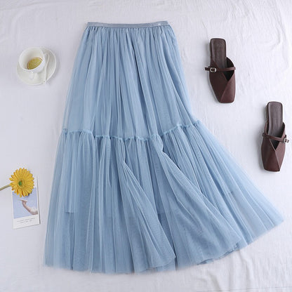 Large Swing A- Line Umbrella Mid-length Mesh Bubble Skirt