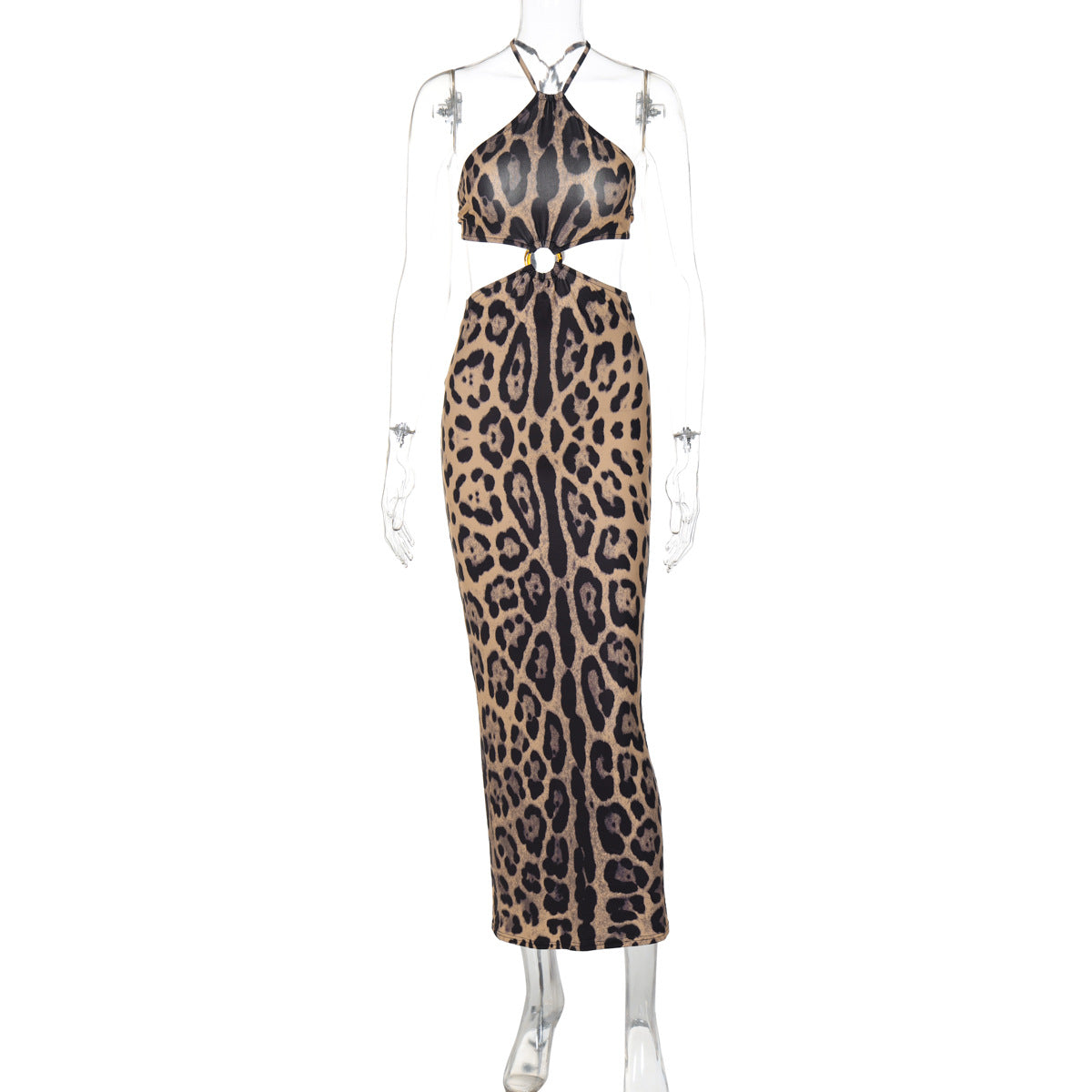 Damen tragen Herbst Sexy Leopard Print Bandeau Sling Kleid