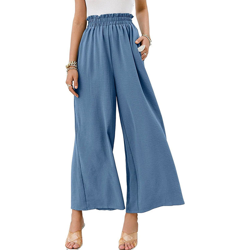 Spring Summer Cotton Linen Women Solid Color High Waist Loose Casual Wide Leg Pants