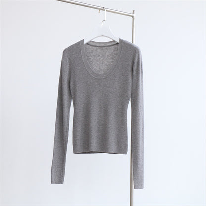 U Collar Sweater Base Shirt Autumn Winter Sweater Inner Wearing Women Clothing Top