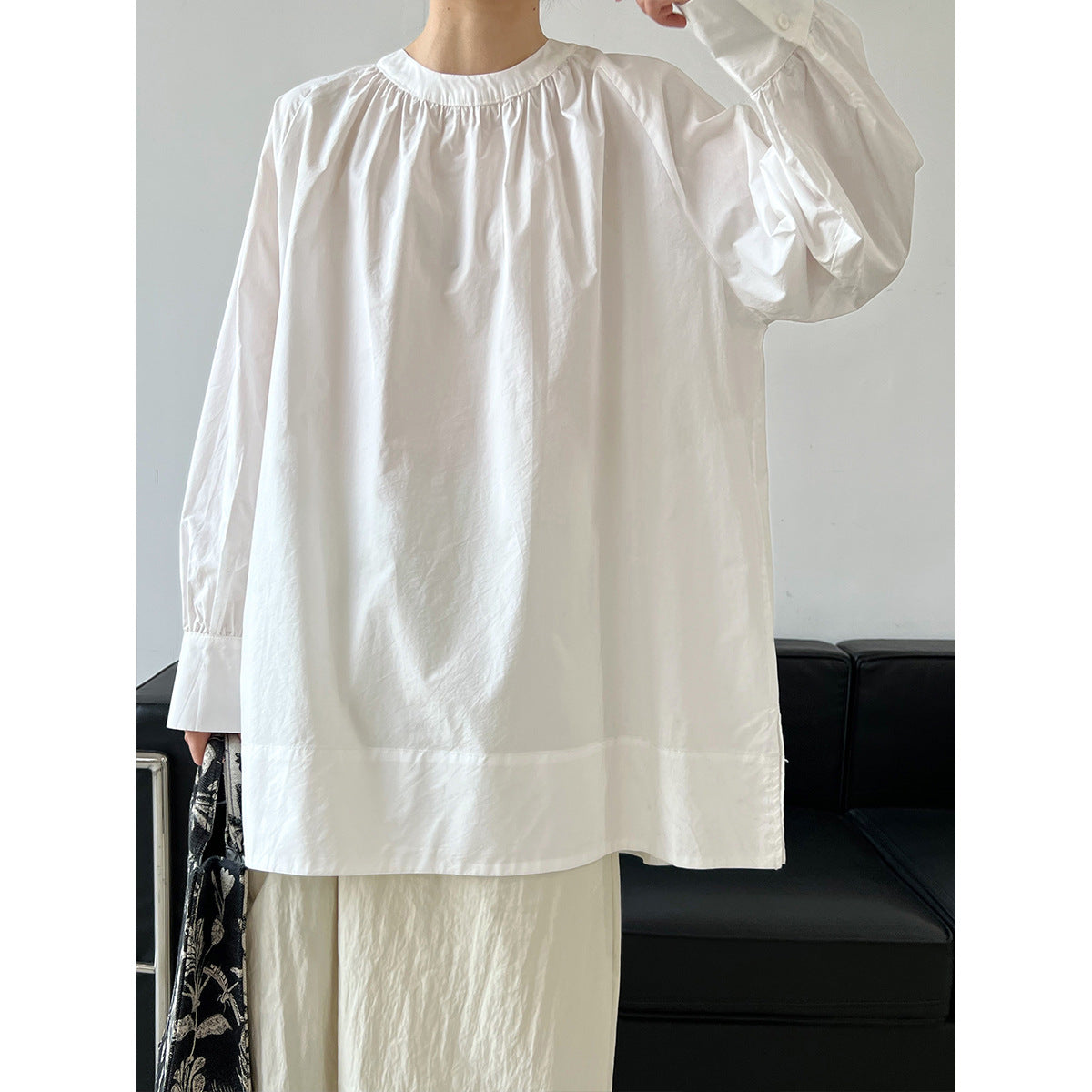 Loose Idle Basic round Neck Pleating Raglan Sleeve Mid Length Sun Protection Shirt for Women