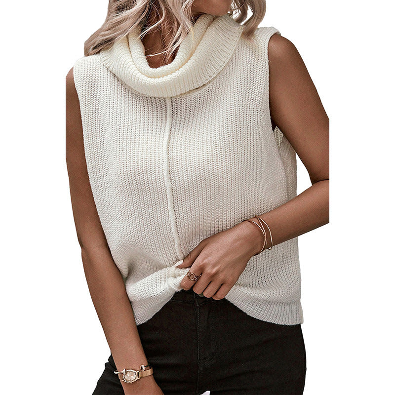 Summer Sleeveless Pullover Turtleneck Sweater Women Loose Outer Wear Solid Color Knitted Vest Women